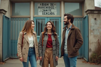 Anciens élèves du collège Braque de Dieppe réunis devant l'entrée de l'établissement