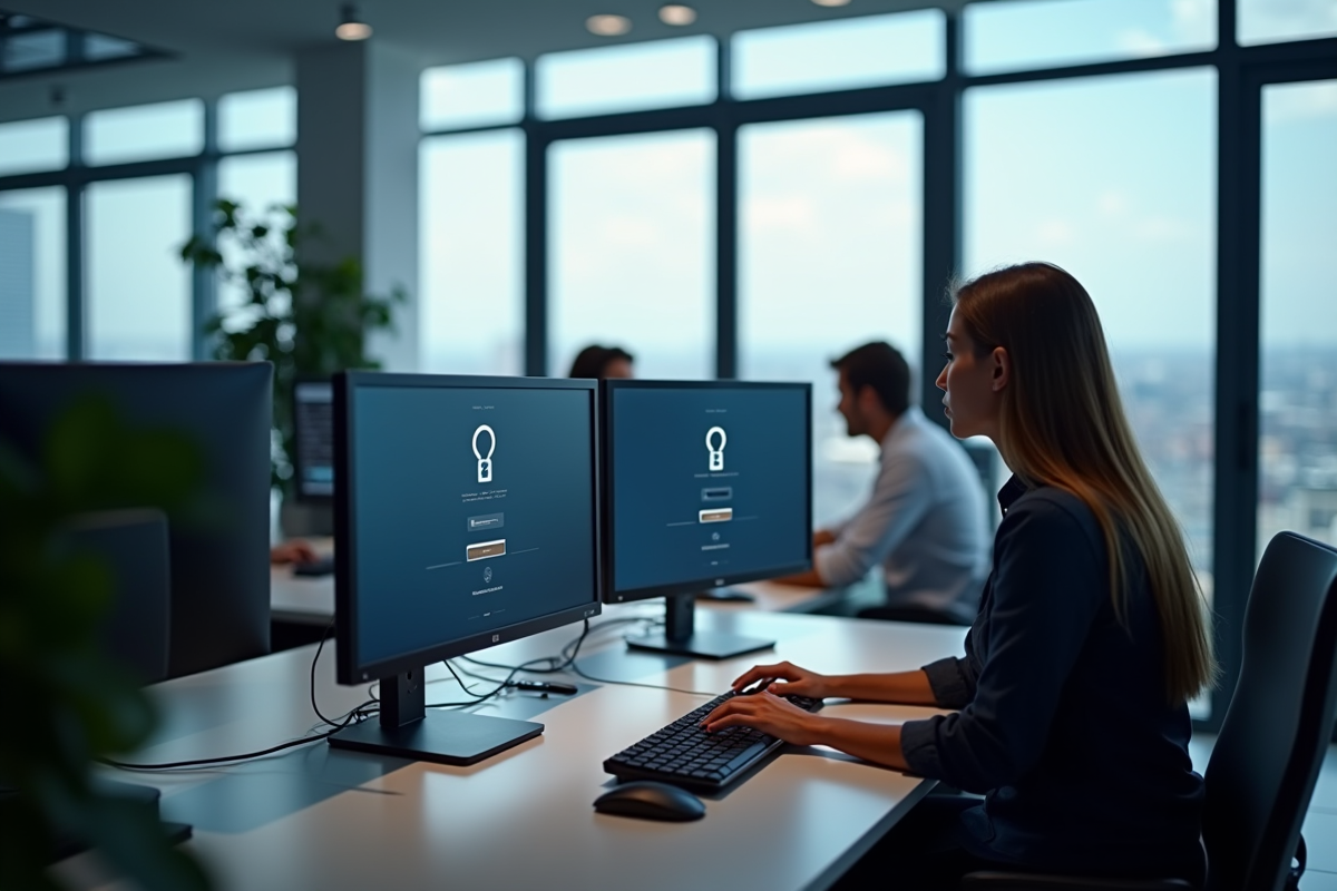 Bureau moderne Air France avec équipe collaborant