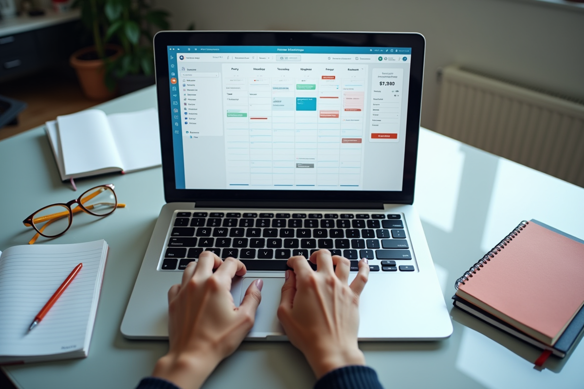 Espace de travail avec calendrier numérique et ordinateur portable
