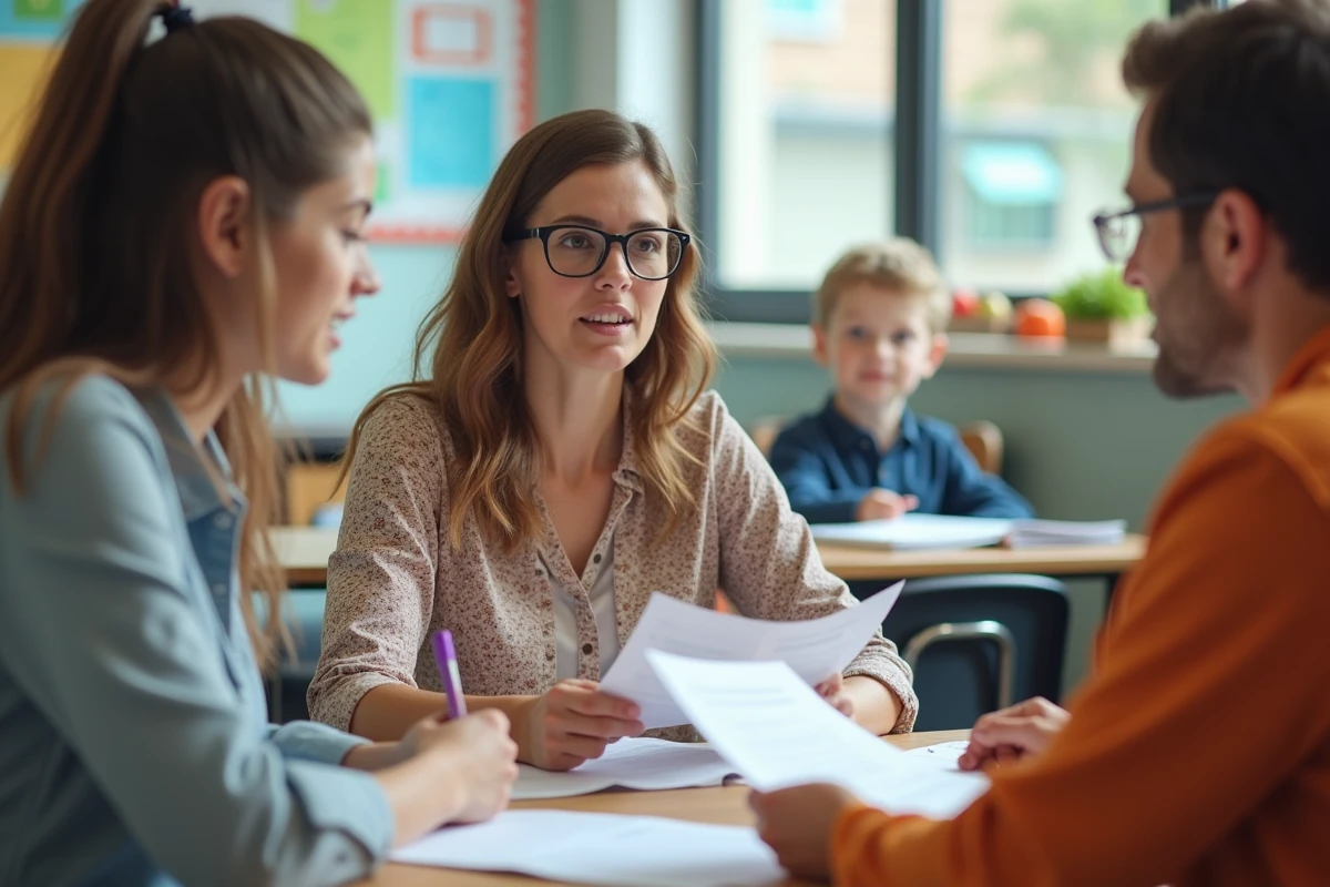 Enseignante avec parents lors d