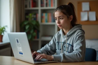 Étudiante frustrée tentant de récupérer son mot de passe perdu sur l'ENT eschool depuis son appartement