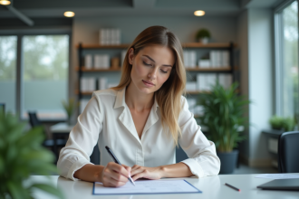 Femme professionnelle concentrée au bureau