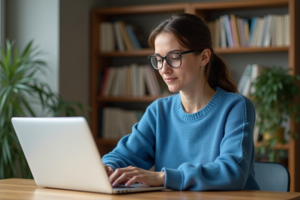 Femme concentrée travaillant à son bureau à domicile