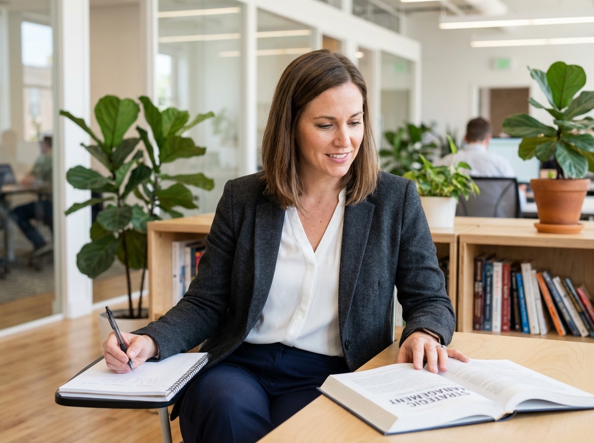 Femme en bureau moderne en tenue smartcasual