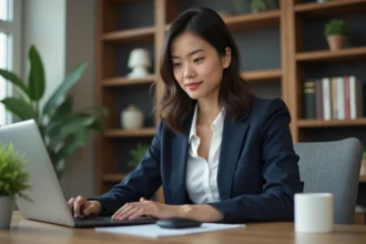 Jeune femme professionnelle au bureau à domicile