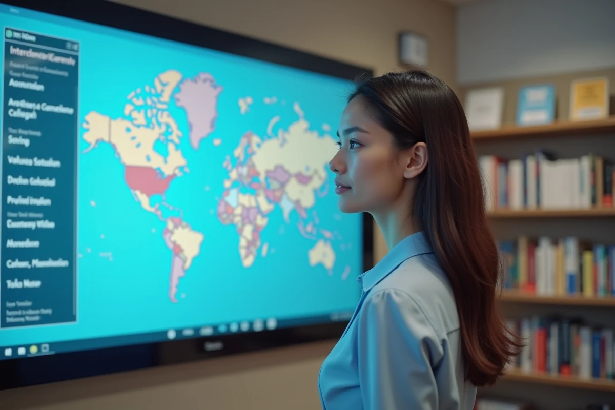 Jeune femme devant un écran interactif sur les métiers