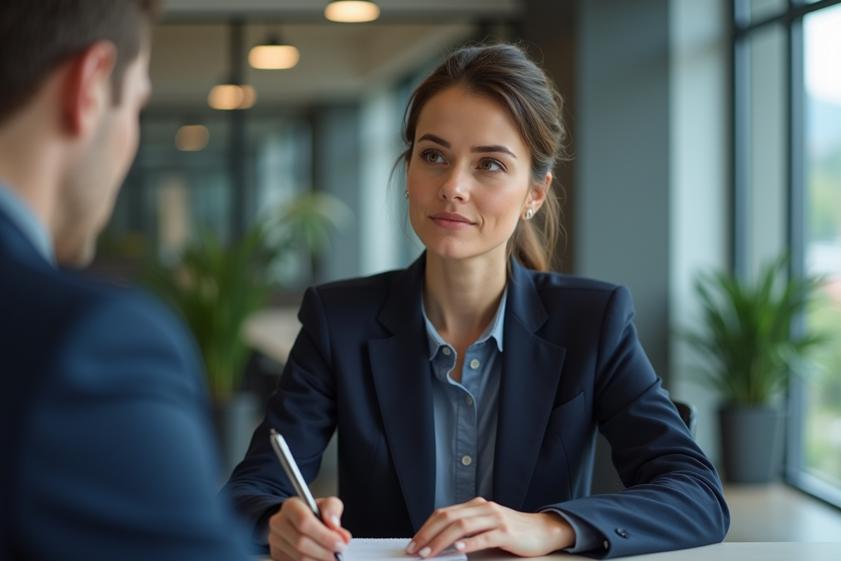 Femme en costume lors d'un entretien d'embauche