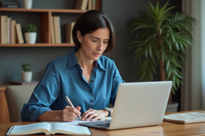 Femme d'âge moyen gérant ses finances à la maison