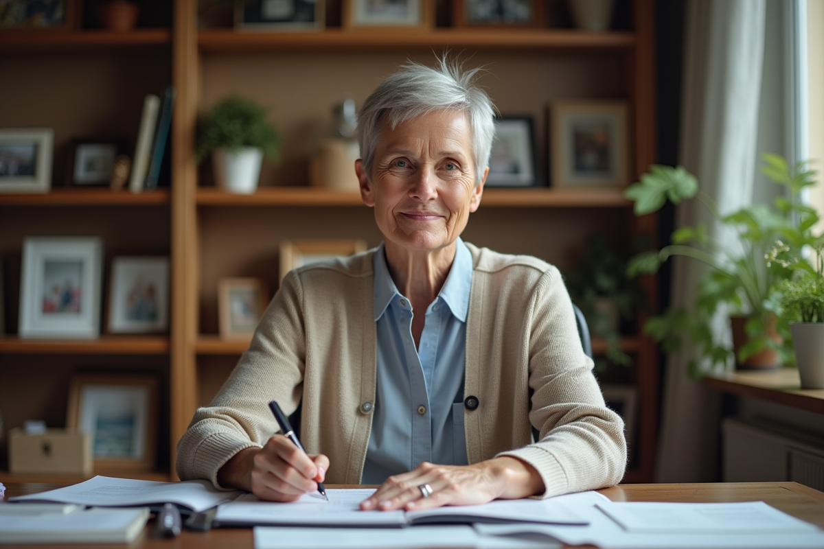 Femme lisant et prenant des notes dans un bureau