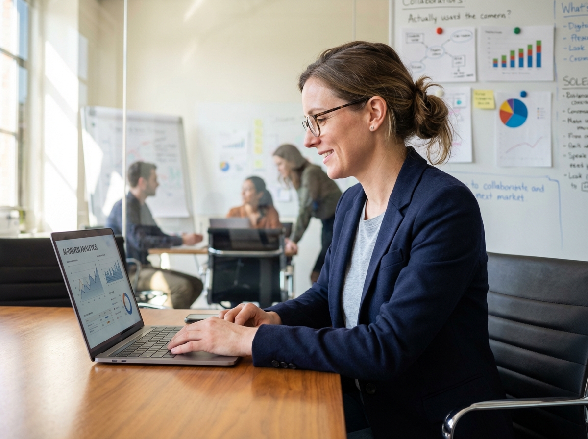 Femme professionnelle analysant des données sur un ordinateur