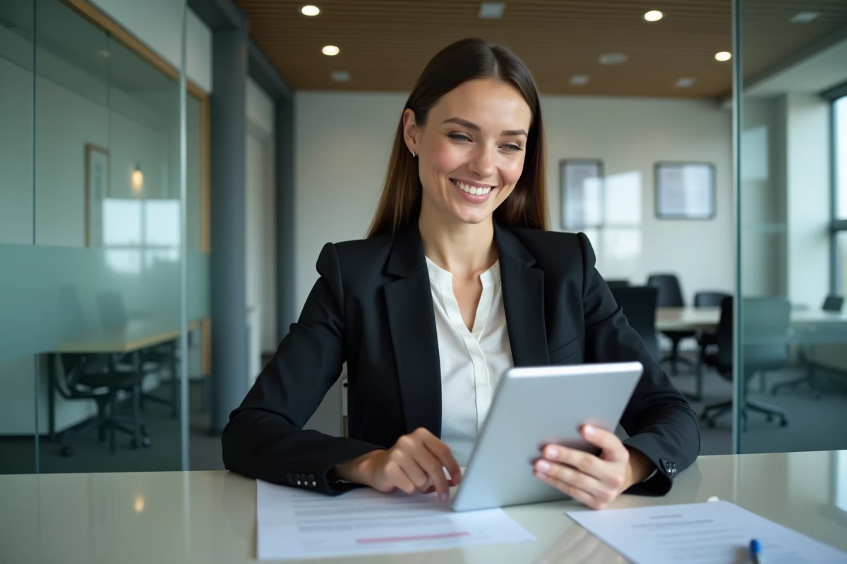 Femme professionnelle vérifiant des documents au bureau