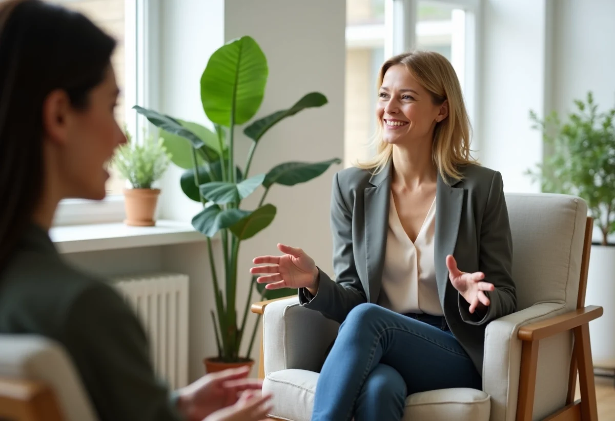 Femme en tenue professionnelle dans un salon de thérapie