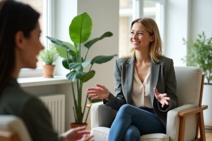 Femme en tenue professionnelle dans un salon de thérapie