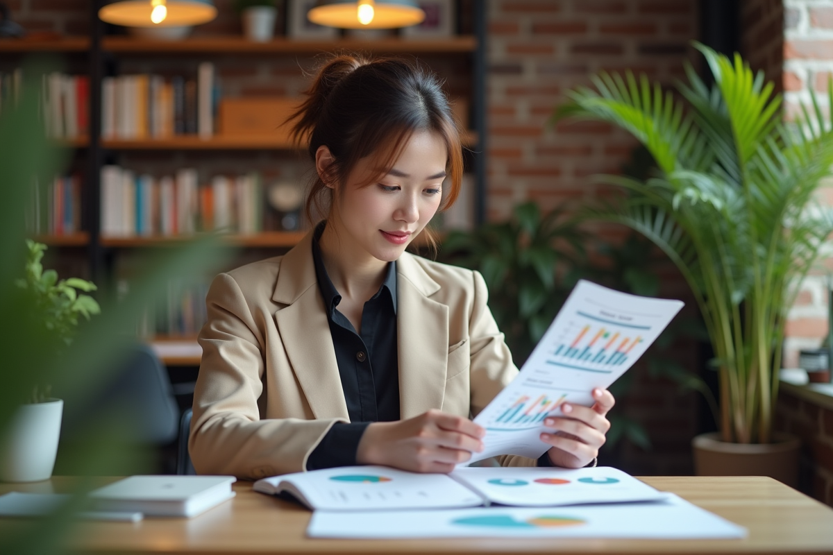 Jeune femme gestionnaire de projet examine un rapport
