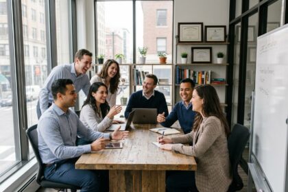 Groupe de professionnels en réunion de brainstorming au bureau