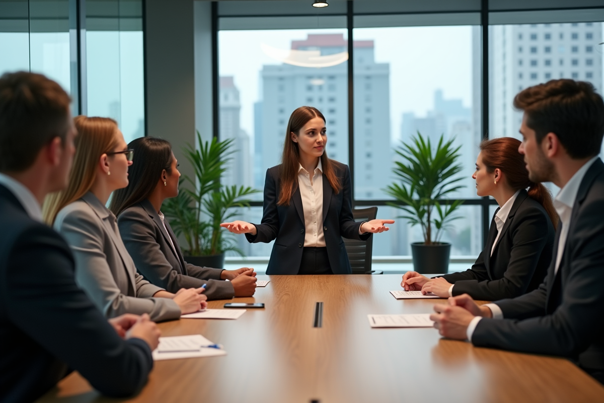 Groupe de professionnels en réunion dans un bureau moderne