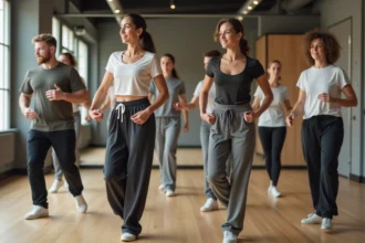 Groupe d'adultes débutants en danse dans un studio à Lille