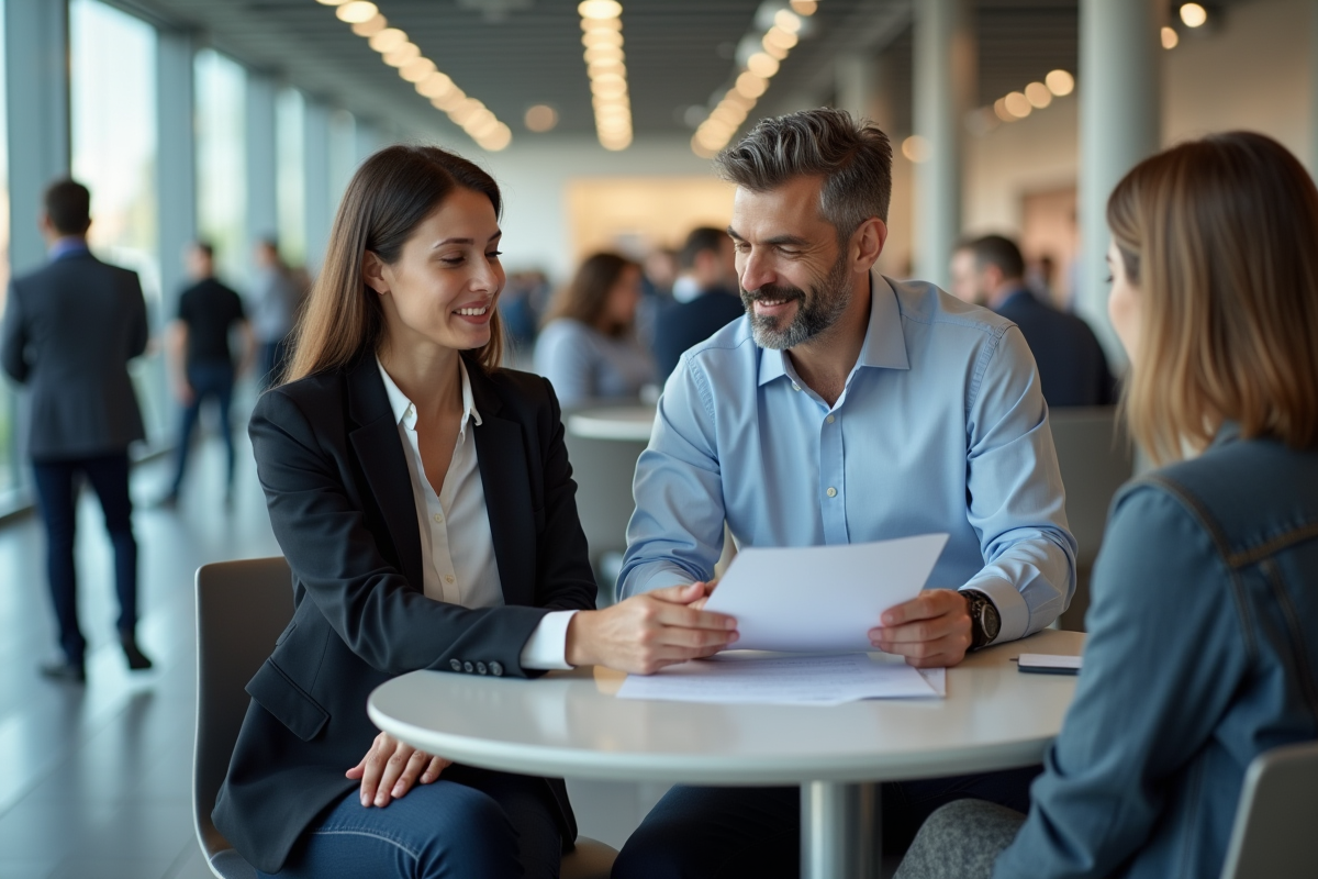 Homme en réunion avec conseiller Pôle emploi dans un centre