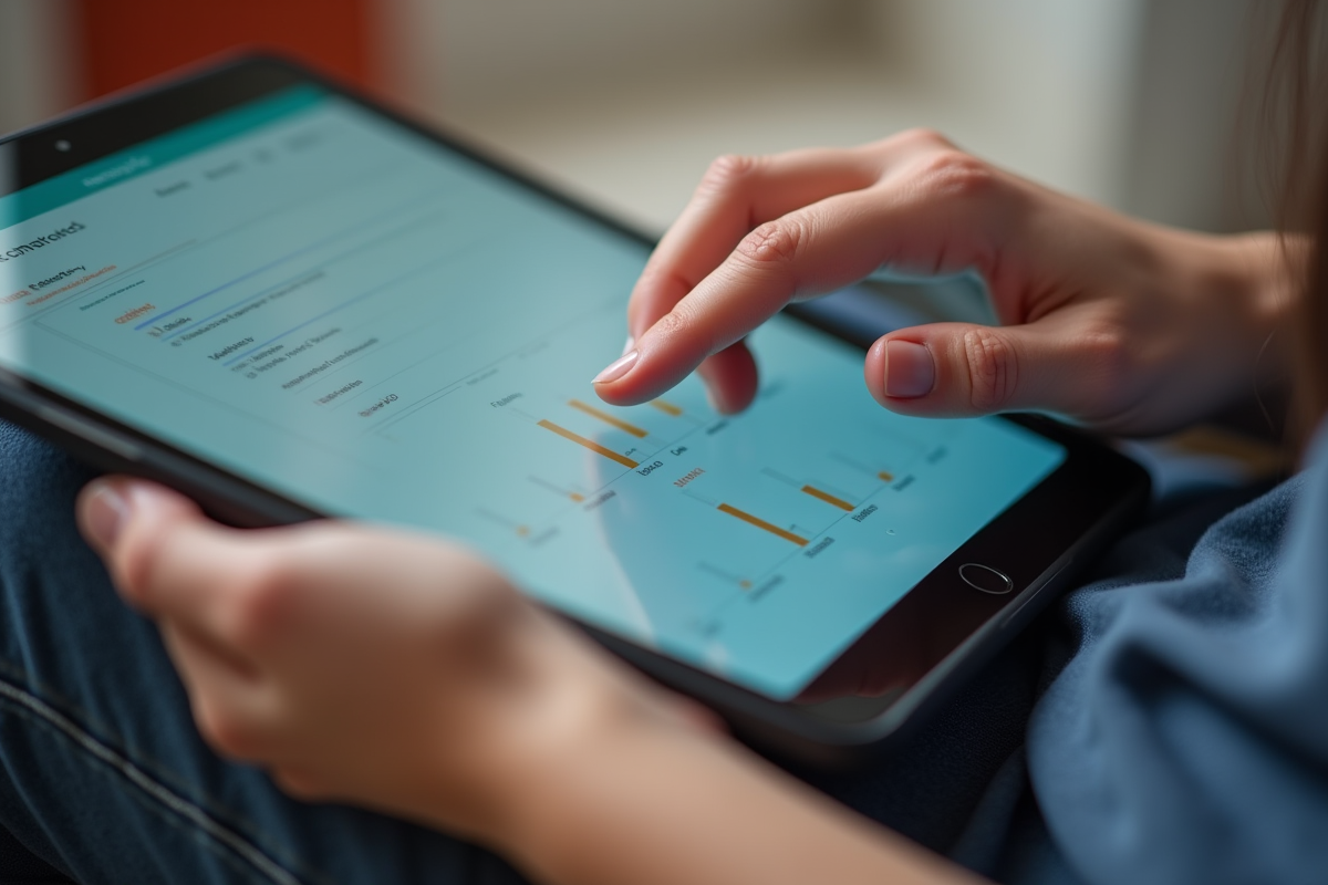 Gros plan sur une main utilisant Moodle sur une tablette