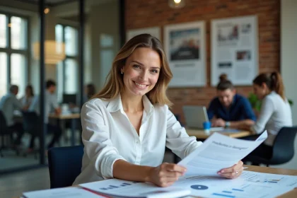 Jeune femme en bureau moderne à Bordeaux