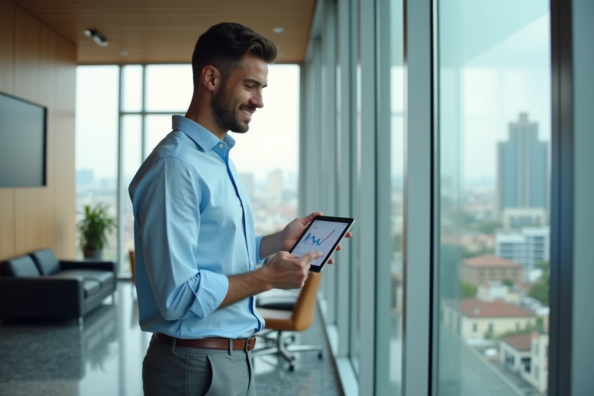 Jeune homme en tenue décontractée analyse des graphiques