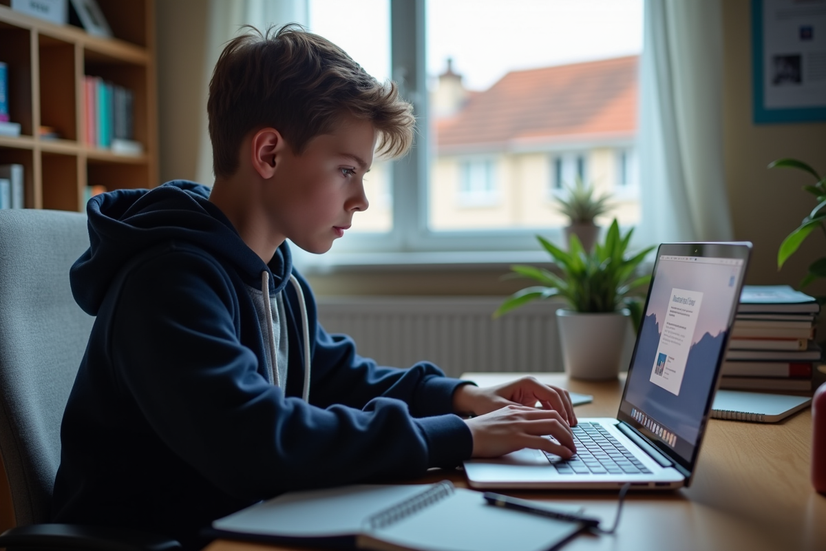 Adolescent concentré sur son ordinateur avec Mon Bureau Numérique