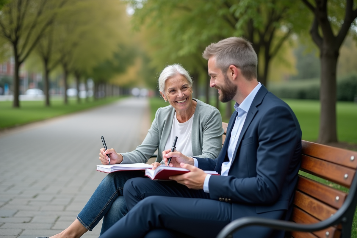 Jeune homme et coach en extérieur dans un parc