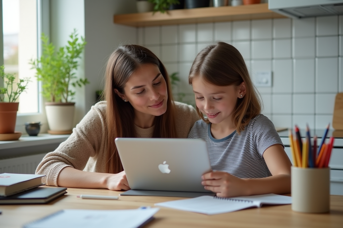 Mère et fille regardant l