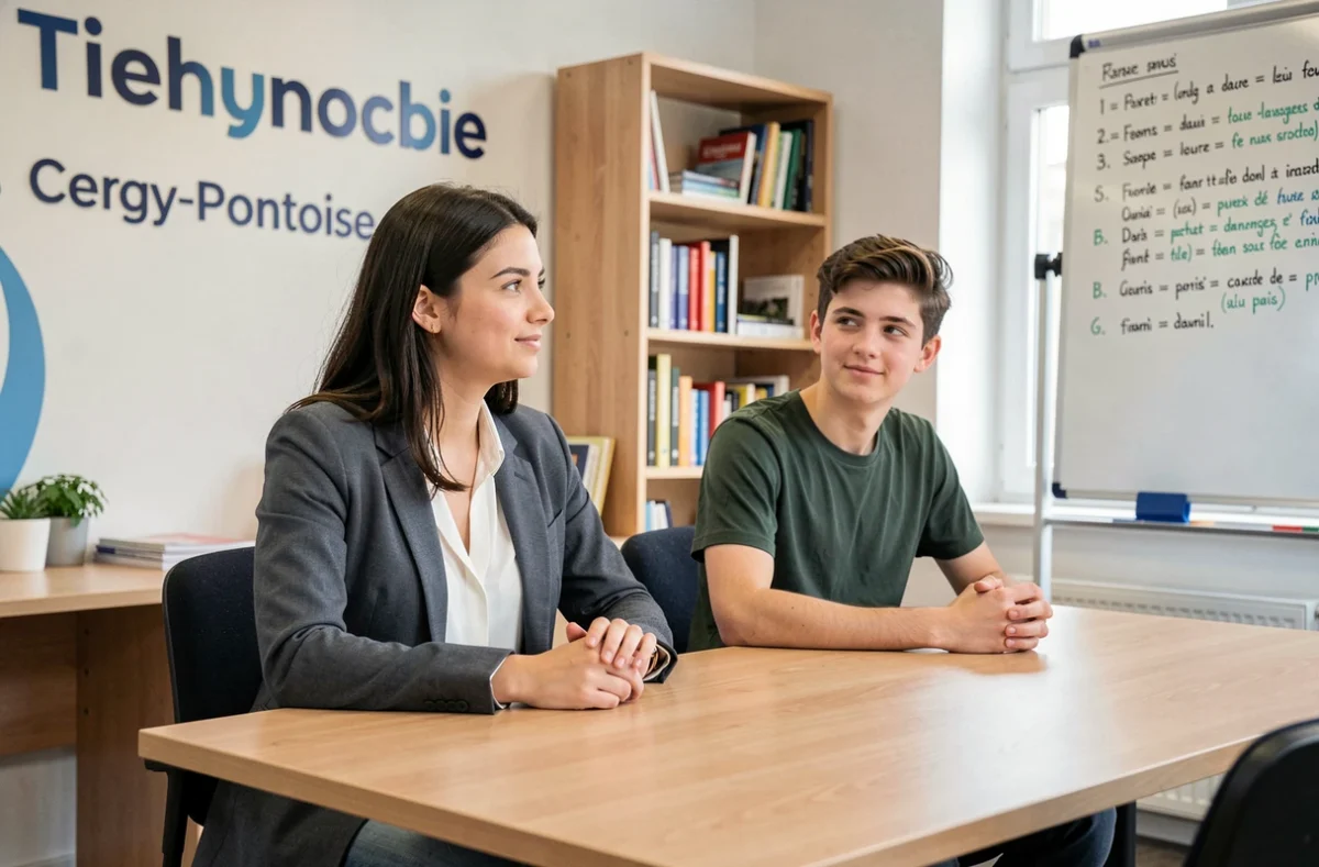 Tutrice et élève dans un centre de cours particuliers Notre École à Cergy-Pontoise