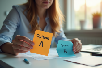 Personne à un bureau moderne compare deux cartes colorées options