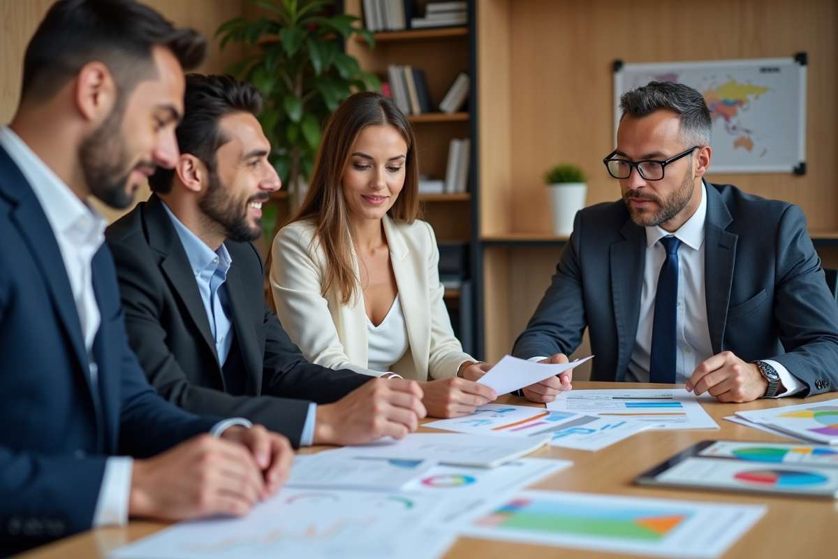 Groupe de professionnels discutant autour d'une table de réunion