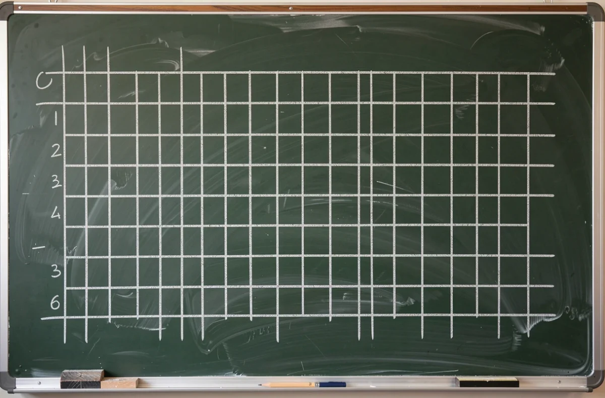 Tableau de conversion des unités de surface tracé à la craie sur un tableau noir
