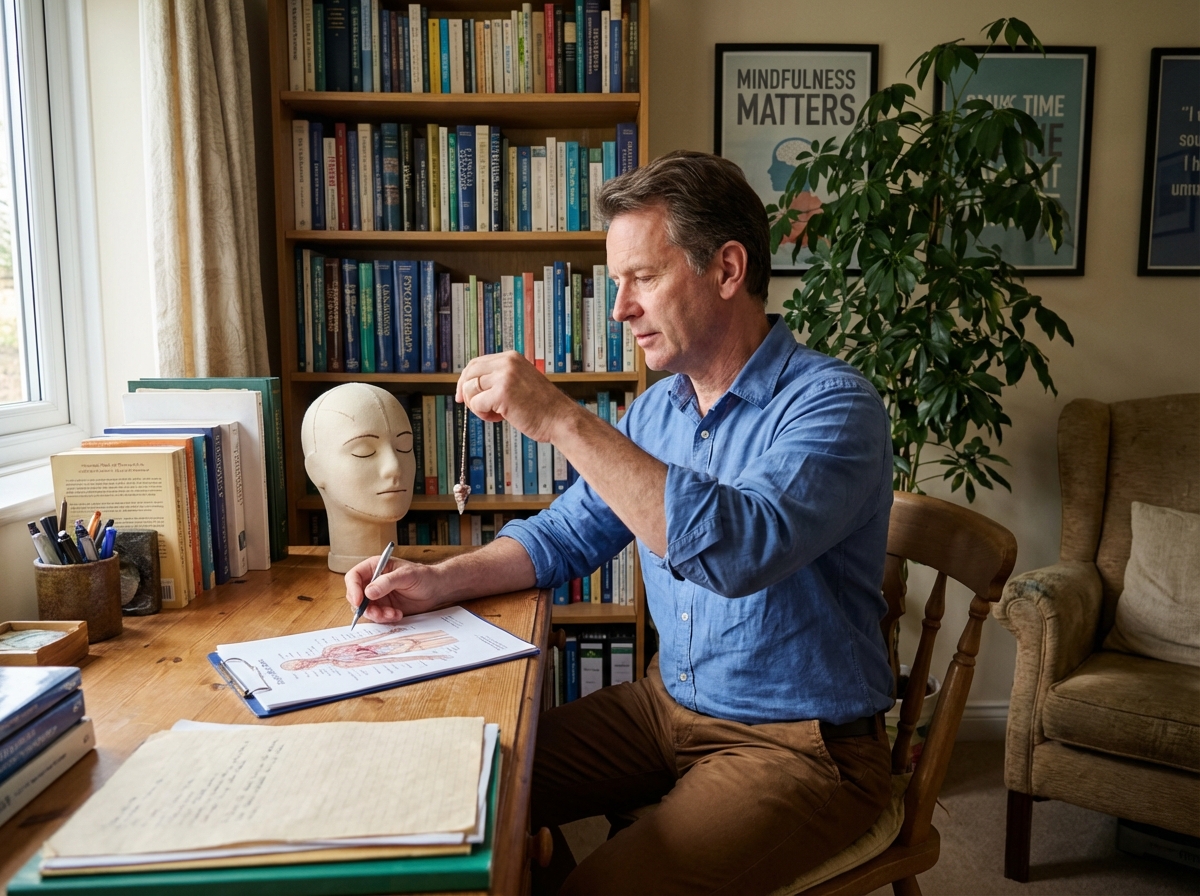 Homme en thérapie pratique une hypnotherapie dans un bureau cosy