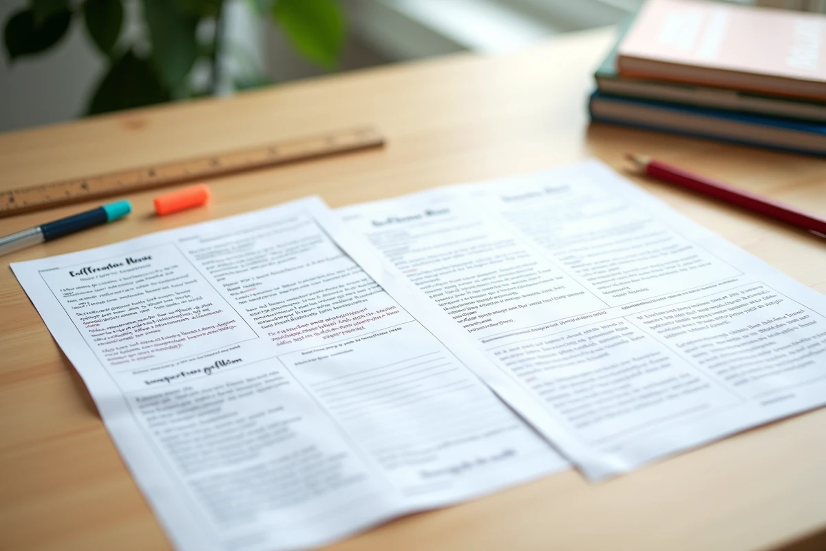 Quatre versions différenciées d'une même fiche de lecture CE2 disposées côte à côte sur un bureau